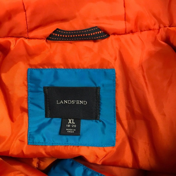 Lands End Boy's XL Jacket Blue Orange Full Zip Hooded Thumbhole Winter Ski CS27 - Picture 2 of 4